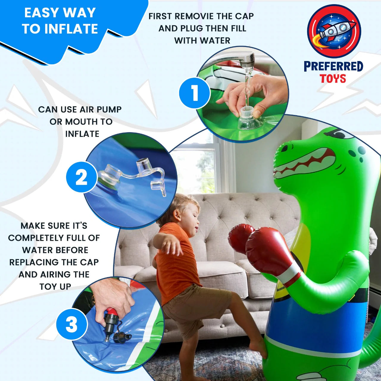 Sac de Frappe Gonflable pour Enfants (Design Dinosaure) T