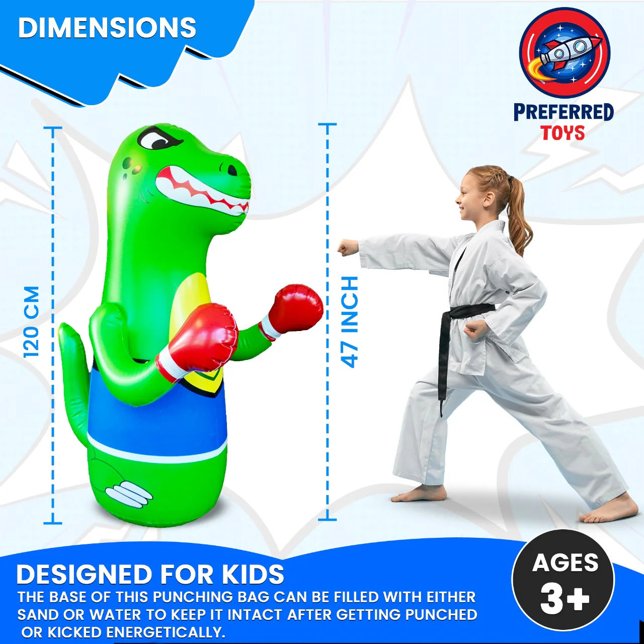 Sac de Frappe Gonflable pour Enfants (Design Dinosaure)